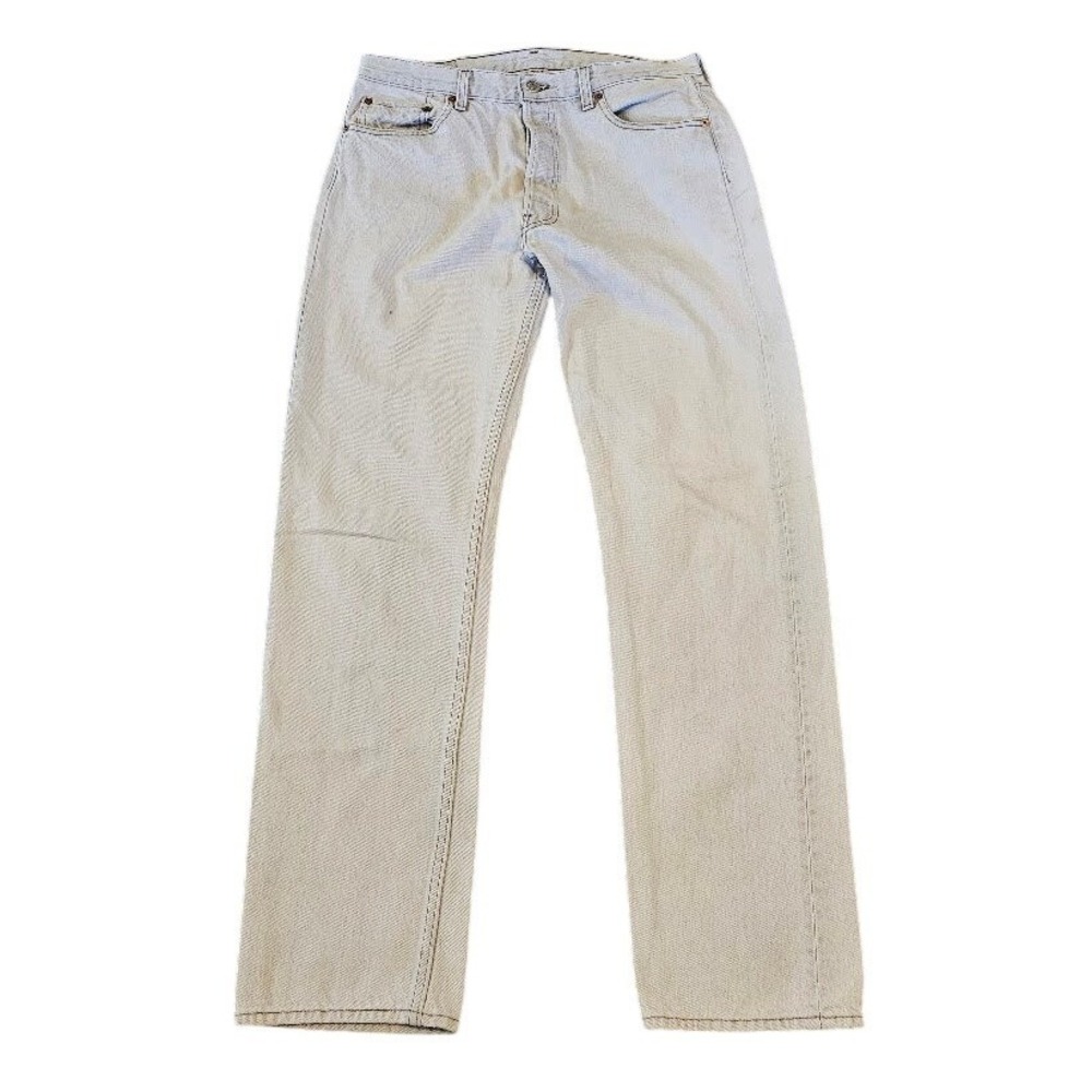 Vintage Levis 501 Mens 34x34 Light Wash Beige Denim Straight Leg Button Fly USA